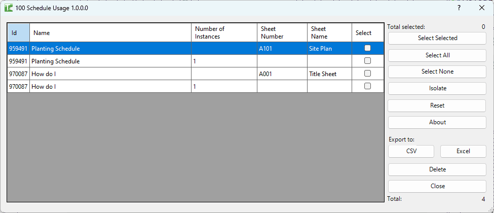 100 Schedule Usage