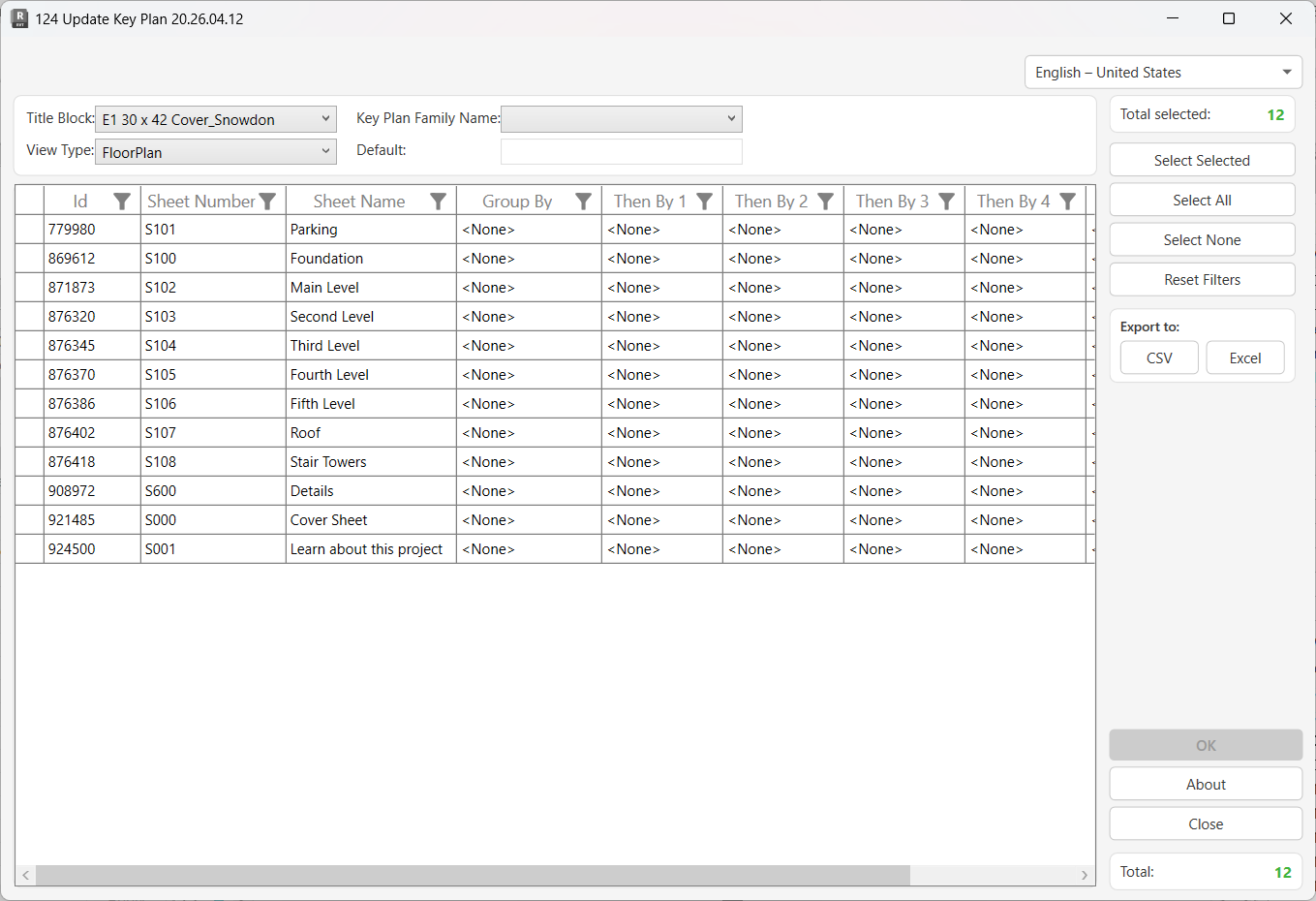 124 Update Key Plan dialog