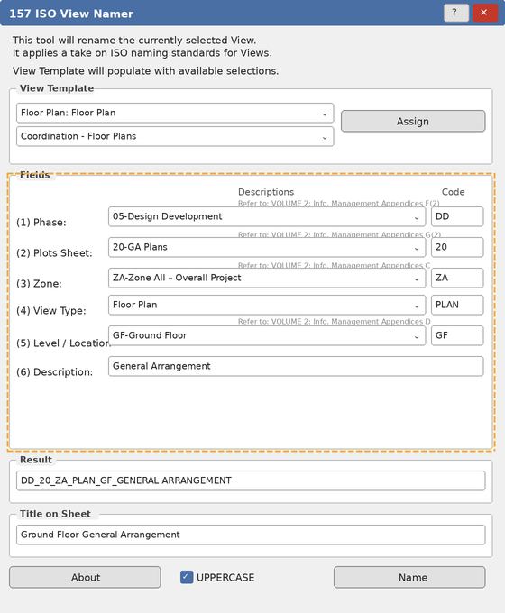 Fields section with six naming components