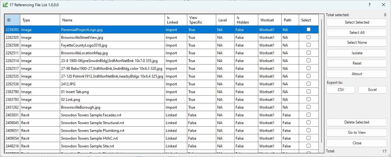 017 Referencing File List — main dialog