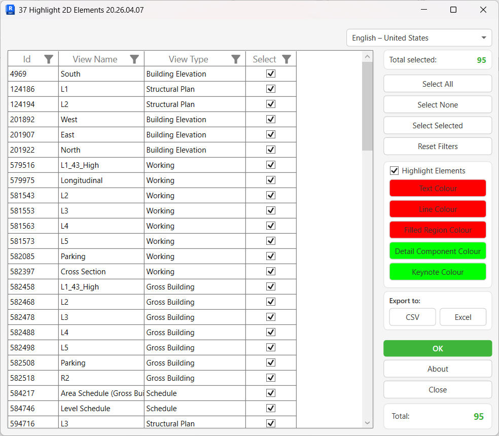 37 Highlight 2D Elements dialog