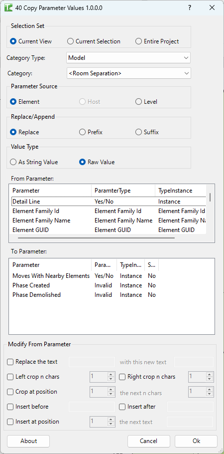 040 Copy Parameter Values — main dialog